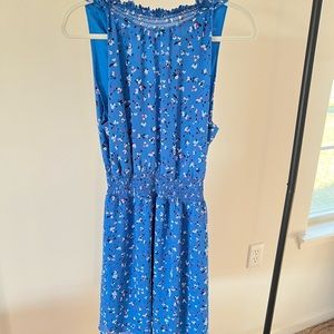 A New Day Medium, blue, polyester dress. No sleeves with high neck.